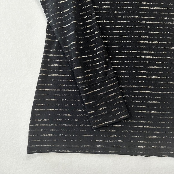 ANA A New Approach Women’s Black Long Sleeve Gold Metallic Stripe T-Shirt Size M - Picture 3 of 6